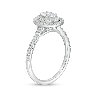 0.83 CT. T.W. GIA-Graded Oval Diamond Double Frame Engagement Ring in 14K White Gold