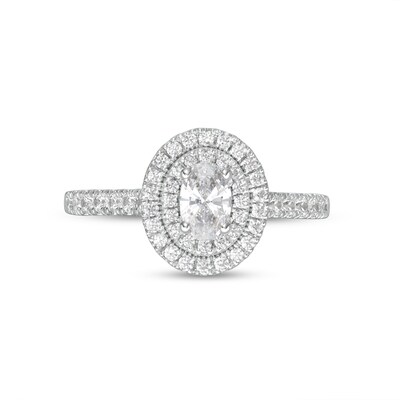 0.83 CT. T.W. GIA-Graded Oval Diamond Double Frame Engagement Ring in 14K White Gold