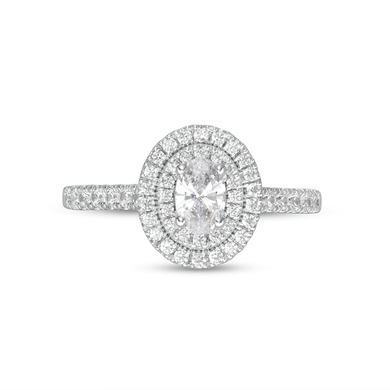 0.83 CT. T.W. GIA-Graded Oval Diamond Double Frame Engagement Ring in 14K White Gold