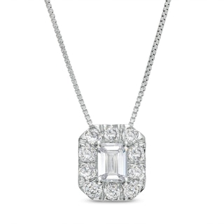 1.00 CT. T.W. Certified Emerald-Cut Lab-Created Diamond Frame Pendant in 14K White Gold (F/SI2)