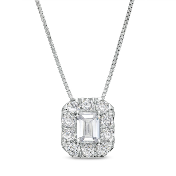 1.00 CT. T.W. Certified Emerald-Cut Lab-Created Diamond Frame Pendant in 14K White Gold (F/SI2)