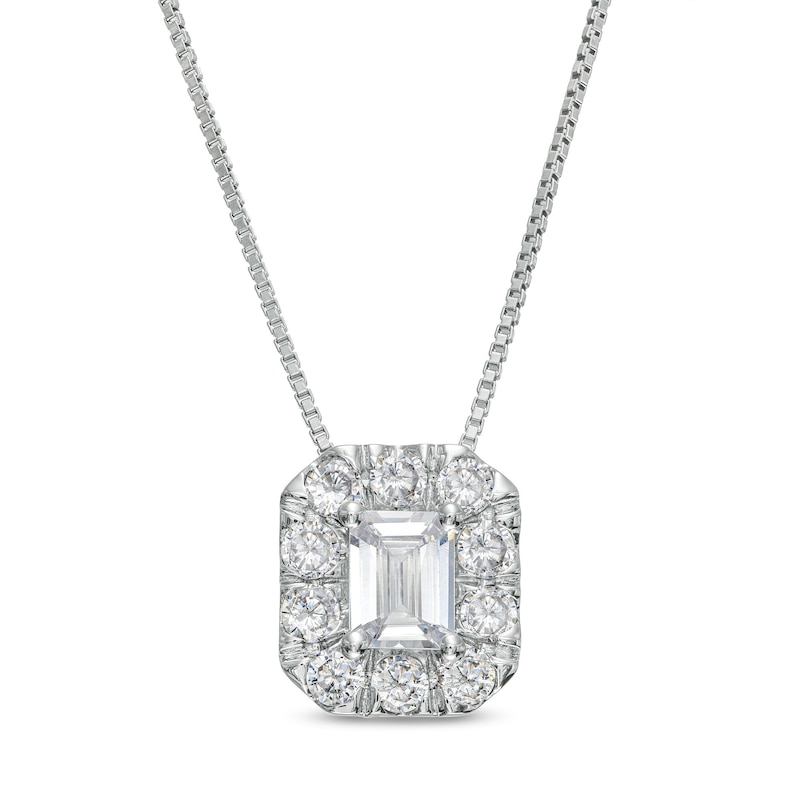 1.00 CT. T.W. Certified Emerald-Cut Lab-Created Diamond Frame Pendant in 14K White Gold (F/SI2)|Peoples Jewellers