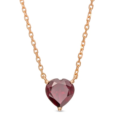 8.0mm Heart-Shaped Rhodolite Garnet Solitaire Necklace in 10K Rose Gold – 19"