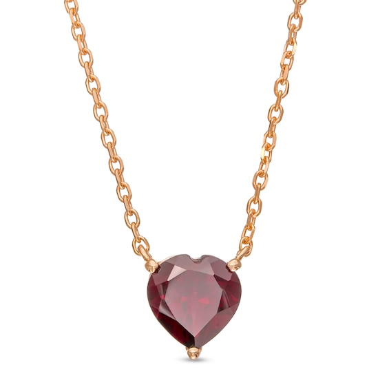 8.0mm Heart-Shaped Rhodolite Garnet Solitaire Necklace in 10K Rose Gold – 19"