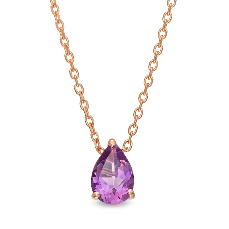 Pear-Shaped Amethyst Solitaire Necklace in 10K Rose Gold – 19"|Peoples Jewellers