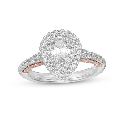 1.37 CT. T.W. GIA-Graded Pear-Shaped Diamond Frame Engagement Ring in 14K White Gold