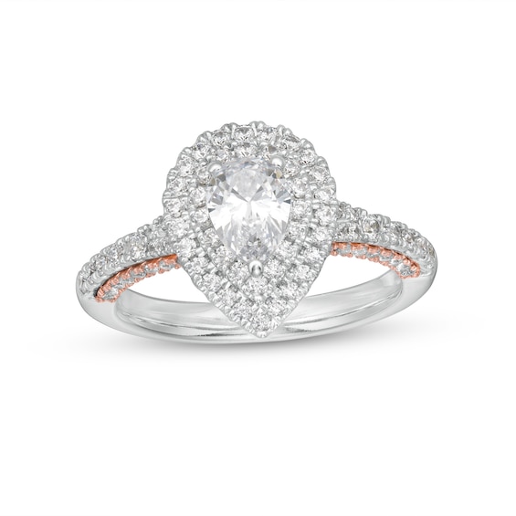 1.37 CT. T.W. GIA-Graded Pear-Shaped Diamond Frame Engagement Ring in 14K White Gold