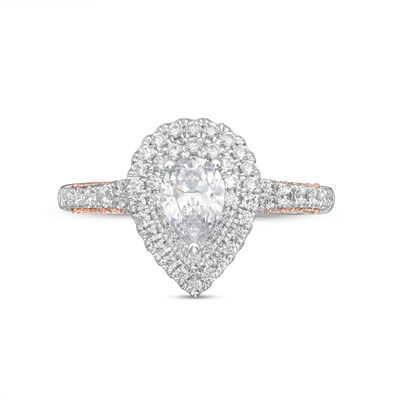 1.37 CT. T.W. GIA-Graded Pear-Shaped Diamond Frame Engagement Ring in 14K White Gold