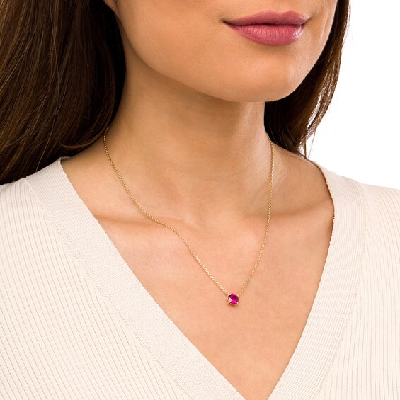 7.0mm Lab-Created Ruby Solitaire Necklace in 10K Gold – 19"