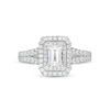 1.18 CT. T.W. GIA-Graded Emerald-Cut Diamond Double Frame Split Shank Engagement Ring in 14K White Gold