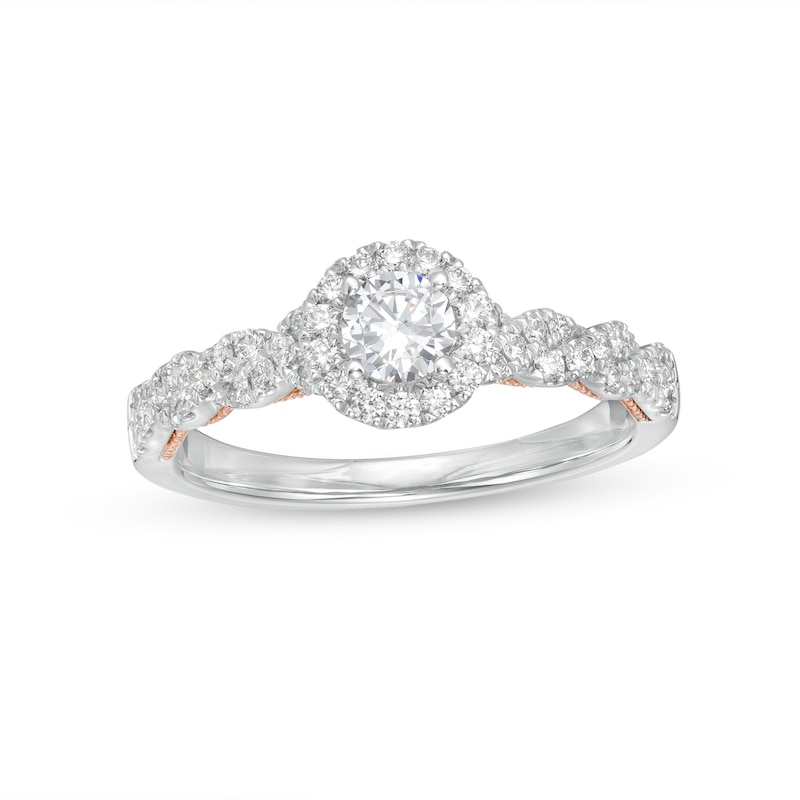 0.70 CT. T.W. GIA-Graded Diamond Frame Twist Shank Engagement Ring in 14K White Gold|Peoples Jewellers