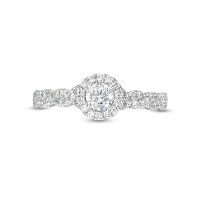 0.70 CT. T.W. GIA-Graded Diamond Frame Twist Shank Engagement Ring in 14K White Gold