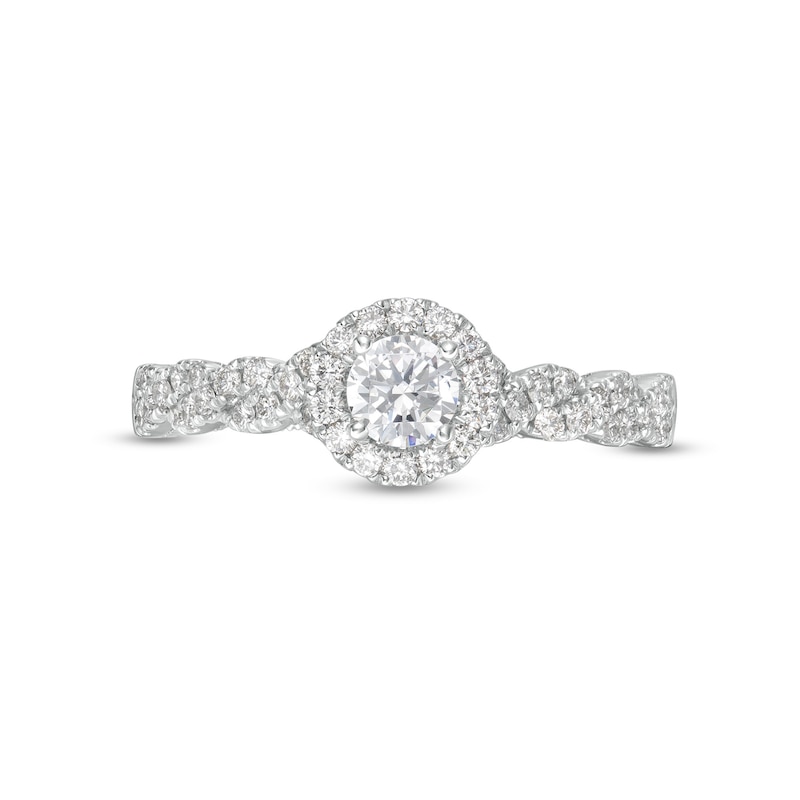 0.70 CT. T.W. GIA-Graded Diamond Frame Twist Shank Engagement Ring in 14K White Gold|Peoples Jewellers