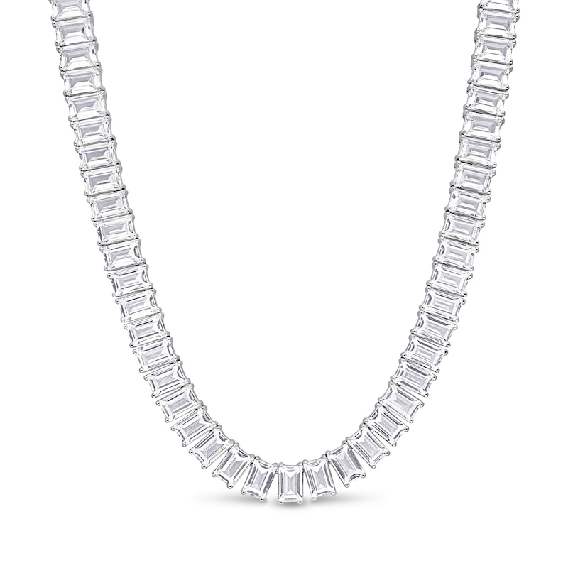 Baguette White Lab-Created Sapphire Tennis Necklace in Sterling Silver|Peoples Jewellers