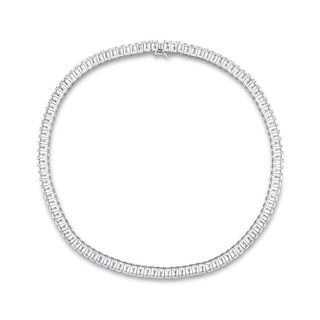 Baguette White Lab-Created Sapphire Tennis Necklace in Sterling Silver