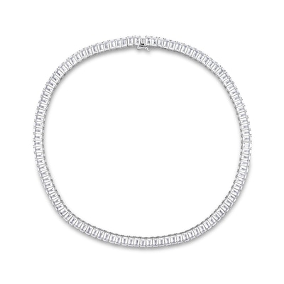 Baguette White Lab-Created Sapphire Tennis Necklace in Sterling Silver