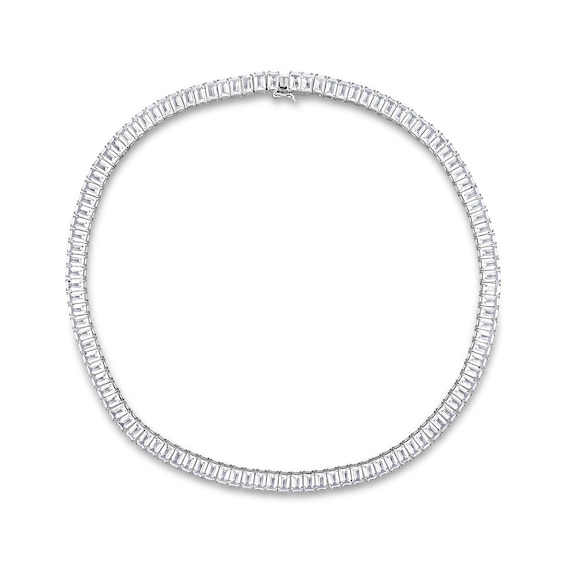 Baguette White Lab-Created Sapphire Tennis Necklace in Sterling Silver