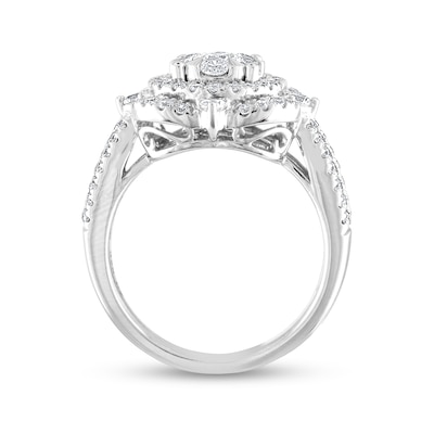 1.23 CT. T.W. Multi-Diamond Double Cushion-Shaped Frame Twist Shank Engagement Ring in 14K White Gold