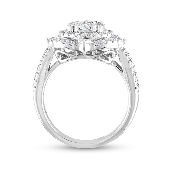 1.23 CT. T.W. Multi-Diamond Double Cushion-Shaped Frame Twist Shank Engagement Ring in 14K White Gold