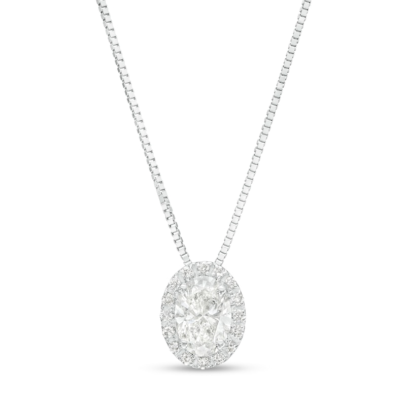 0.50 CT. T.W. Certified Canadian Oval Diamond Frame Pendant in 14K White Gold (I/I2)|Peoples Jewellers