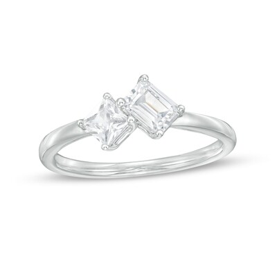 0.75 CT. T.W. Emerald-Cut and Princess-Cut Diamond Duo Engagement Ring in 14K White Gold