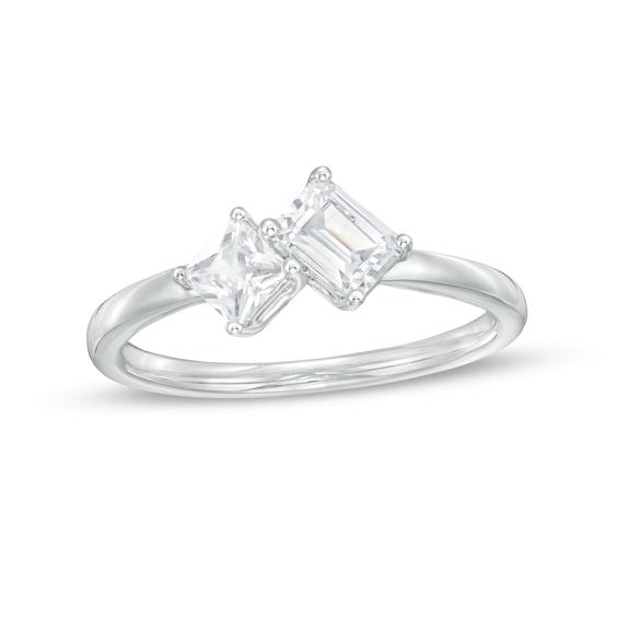 0.75 CT. T.W. Emerald-Cut and Princess-Cut Diamond Duo Engagement Ring in 14K White Gold