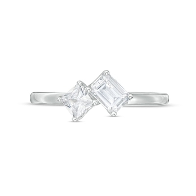 0.75 CT. T.W. Emerald-Cut and Princess-Cut Diamond Duo Engagement Ring in 14K White Gold