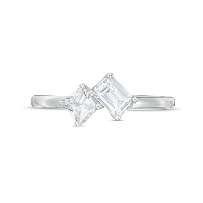 0.75 CT. T.W. Emerald-Cut and Princess-Cut Diamond Duo Engagement Ring in 14K White Gold|Peoples Jewellers