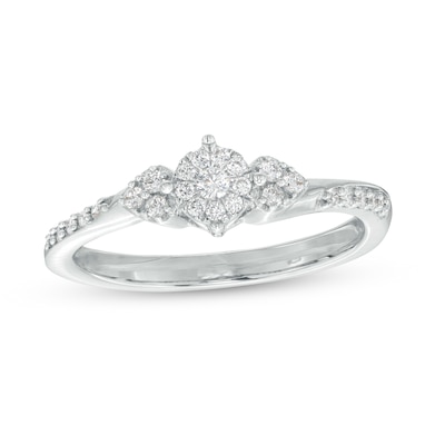 0.20 CT. T.W. Multi-Diamond Tri-Sides Hearts Promise Ring in 10K Gold