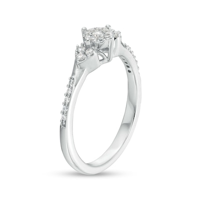 0.20 CT. T.W. Multi-Diamond Tri-Sides Hearts Promise Ring in 10K Gold