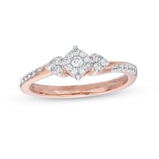 0.20 CT. T.W. Multi-Diamond Tri-Sides Hearts Promise Ring in 10K Rose Gold