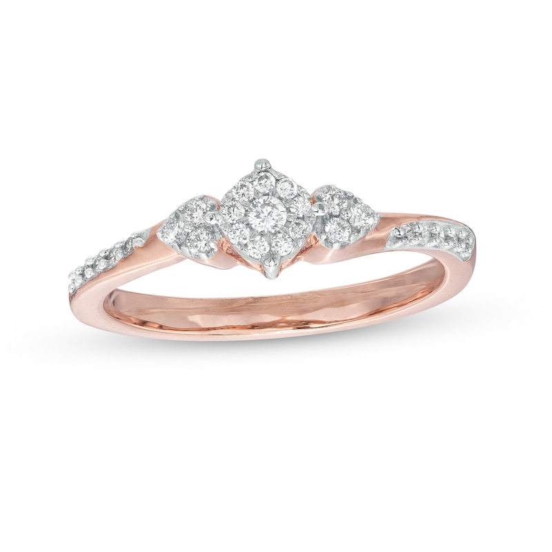 0.20 CT. T.W. Multi-Diamond Tri-Sides Hearts Promise Ring in 10K Rose Gold