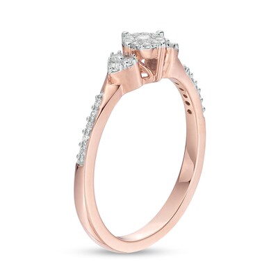 0.20 CT. T.W. Multi-Diamond Tri-Sides Hearts Promise Ring in 10K Rose Gold