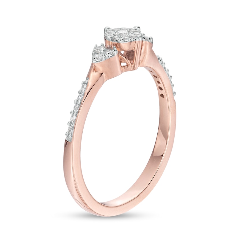 0.20 CT. T.W. Multi-Diamond Tri-Sides Hearts Promise Ring in 10K Rose Gold