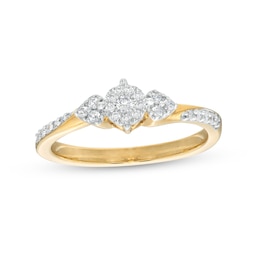 0.20 CT. T.W. Multi-Diamond Tri-Sides Hearts Promise Ring in 10K Gold