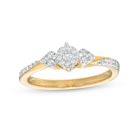 0.20 CT. T.W. Multi-Diamond Tri-Sides Hearts Promise Ring in 10K Gold