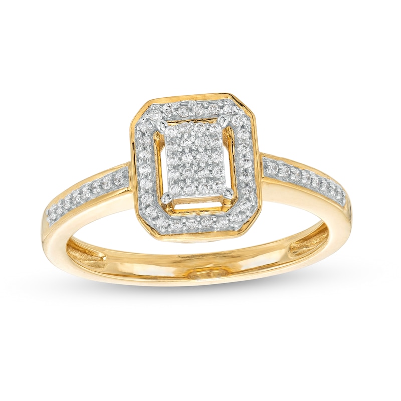 0.15 CT. T.W. Emerald-Shaped Multi-Diamond Octagonal Frame Promise Ring in 10K Gold|Peoples Jewellers