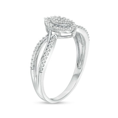 0.07 CT. T.W. Marquise-Shaped Multi-Diamond Frame Twisted Split Shank Promise Ring in 10K Gold