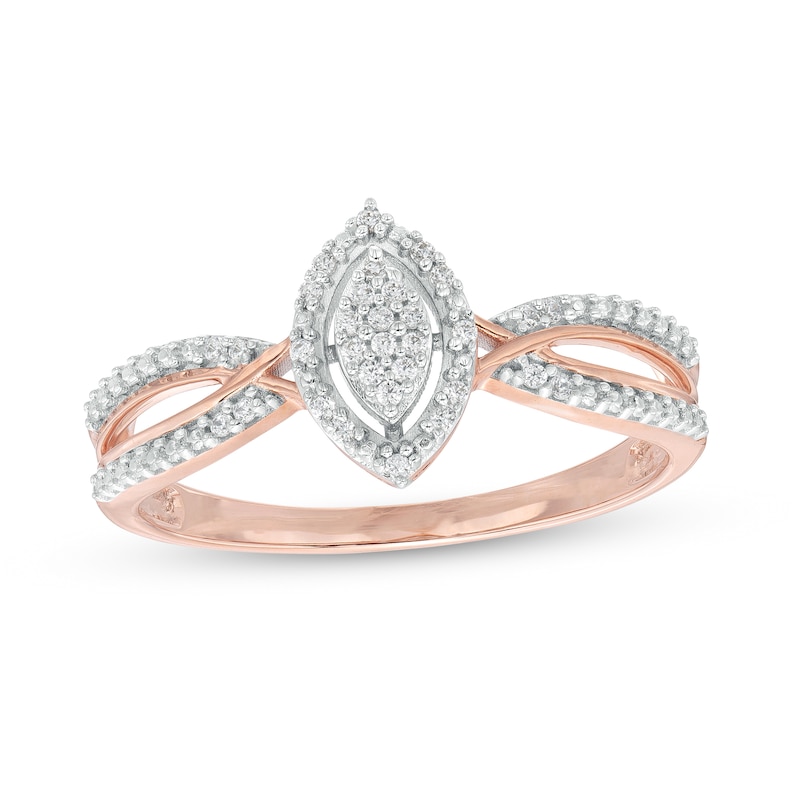 0.07 CT. T.W. Marquise-Shaped Multi-Diamond Frame Twisted Split Shank Promise Ring in 10K Rose Gold|Peoples Jewellers