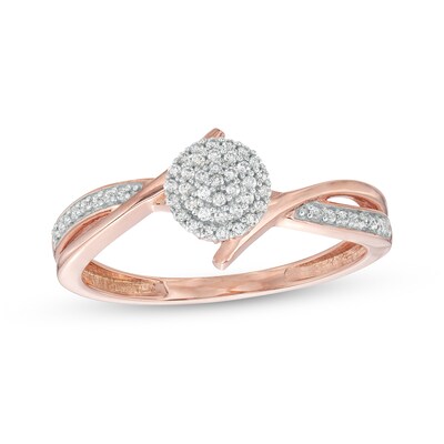 0.15 CT. T.W. Multi-Diamond Bypass Crossover Split Shank Promise Ring in 10K Rose Gold