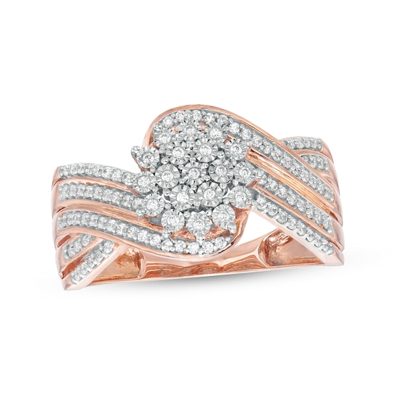 0.25 CT. T.W. Multi-Diamond Flower Bypass Multi-Row Split Shank Ring in 10K Rose Gold