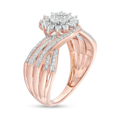 0.25 CT. T.W. Multi-Diamond Flower Bypass Multi-Row Split Shank Ring in 10K Rose Gold