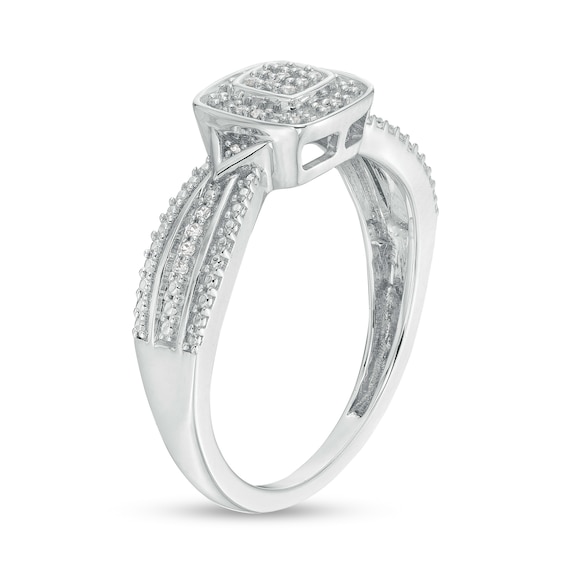 0.08 CT. T.W. Cushion-Shaped Multi-Diamond Beaded Frame Chevron Side Accent Triple Row Promise Ring in 10K Gold