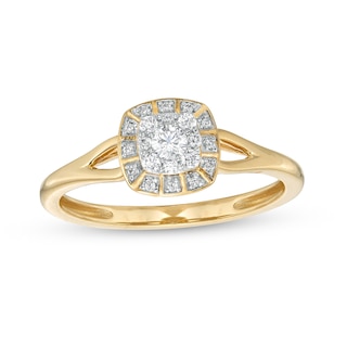 0.20 CT. T.W. Cushion-Shaped Multi-Diamond Frame Split Shank Promise Ring in 10K Gold