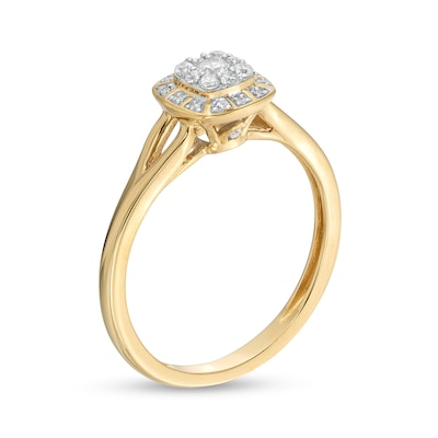 0.20 CT. T.W. Cushion-Shaped Multi-Diamond Frame Split Shank Promise Ring in 10K Gold