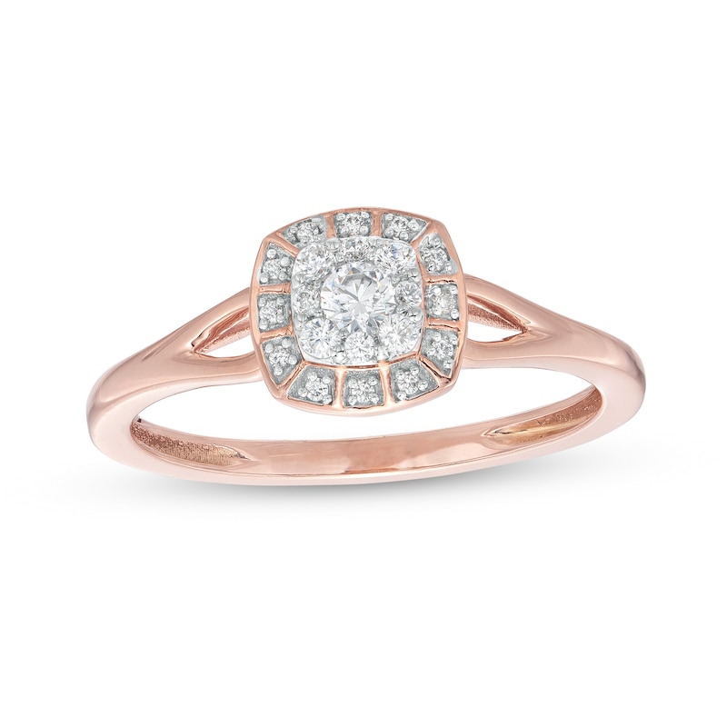 0.20 CT. T.W. Cushion-Shaped Multi-Diamond Frame Split Shank Promise Ring in 10K Rose Gold|Peoples Jewellers