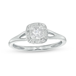 0.20 CT. T.W. Cushion-Shaped Multi-Diamond Frame Split Shank Promise Ring in 10K White Gold