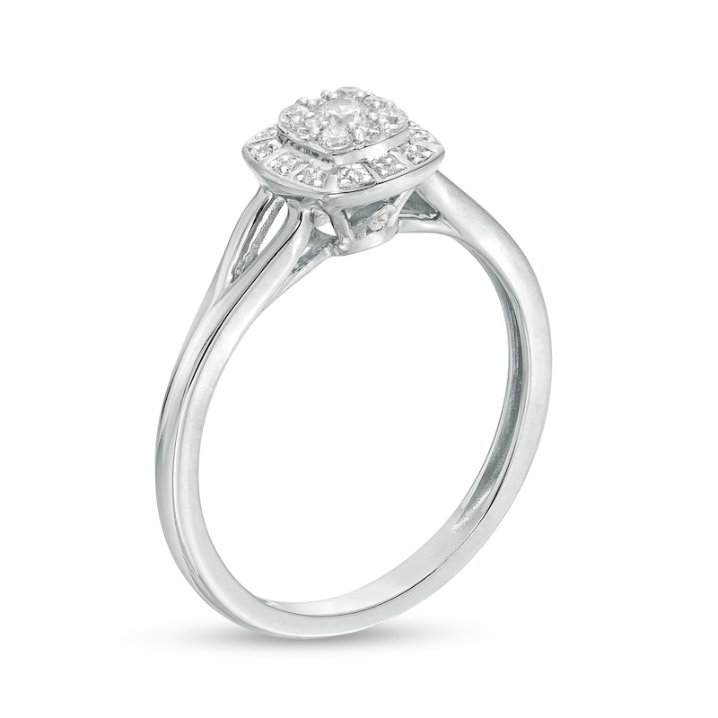 Main Image 3 of 0.20 CT. T.W. Cushion-Shaped Multi-Diamond Frame Split Shank Promise Ring in 10K White Gold