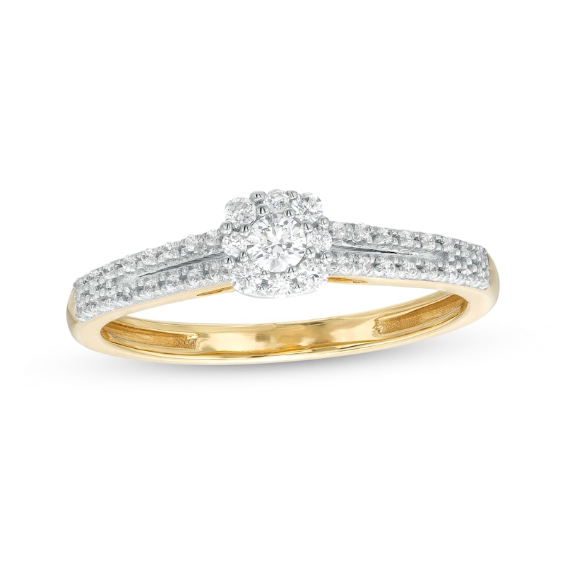 0.25 CT. T.W. Cushion-Shaped Multi-Diamond Dainty Split Shank Promise Ring in 10K Gold|Peoples Jewellers