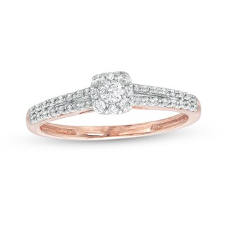 0.25 CT. T.W. Cushion-Shaped Multi-Diamond Dainty Split Shank Promise Ring in 10K Rose Gold